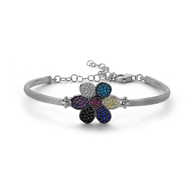 Bratara argint 925 rodiat cu floare si zirconii multicolore - Be Nature BTU0051 [1]